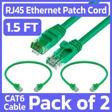2 Pack 1.5FT Cat6 Patch Cord Green RJ45 LAN Ethernet Cable Network Internet Cord