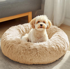 Dog Cat Bed, Calming Anti-Anxiety Pet Bed for Small Dogs, Fluffy Donut Cushion
