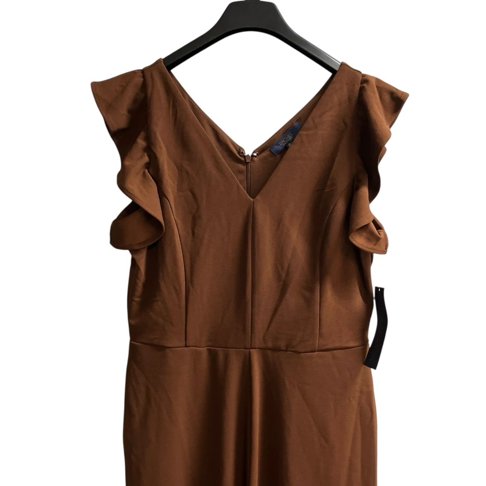 Mono para mujer Rachel Rachel Roy XL marrón recortado pierna ancha manga con volantes evento Foto 2 de 4