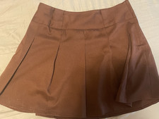 Wild Fable Brown Short A-Line Skirt S Nylon Cotton Pleated Zip High Rise Women