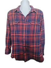 Men's LEVI'S Relaxed Fit Flannel Shirt Size M - Red Orange Plaid Button-Up Top