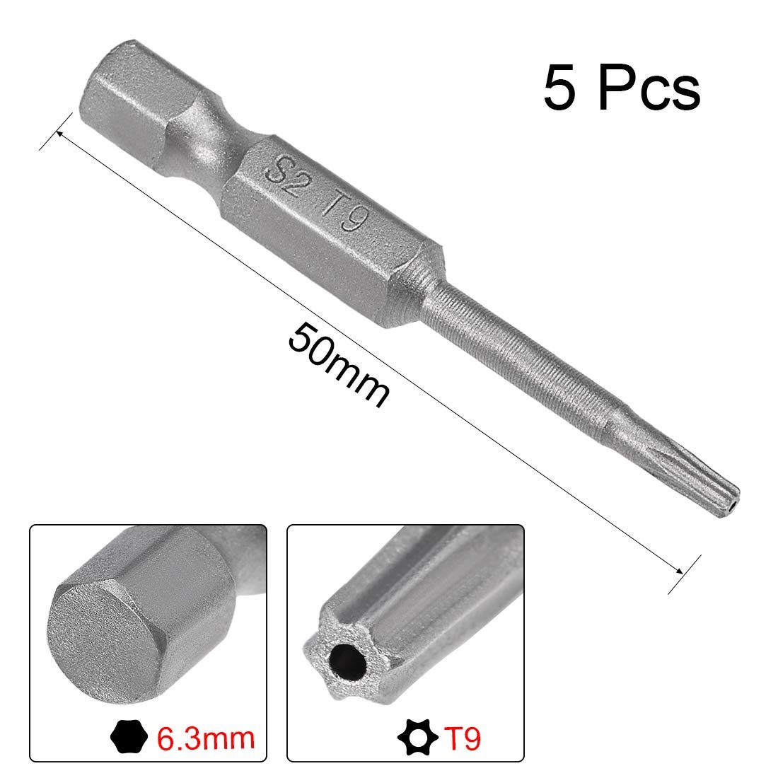 uxcell 5 Pcs T9 Magnetic Torx Screwdriver Bits 1/4 Inch Hex Shank