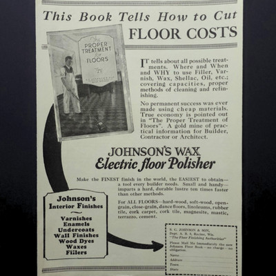 Johnsons Wax Electric Floor Polisher Wood Floor Finish Racine 1927 Vtg Print Ad