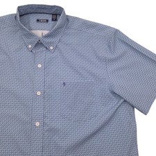 IZOD Martini AOP Short Sleeve Button Down Golf Polo Shirt Blue Mens XL
