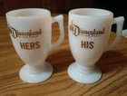 Vintage 1960’s Disneyland His & Hers Milk Glass Mugs Goblet Footed Pedastal MCM