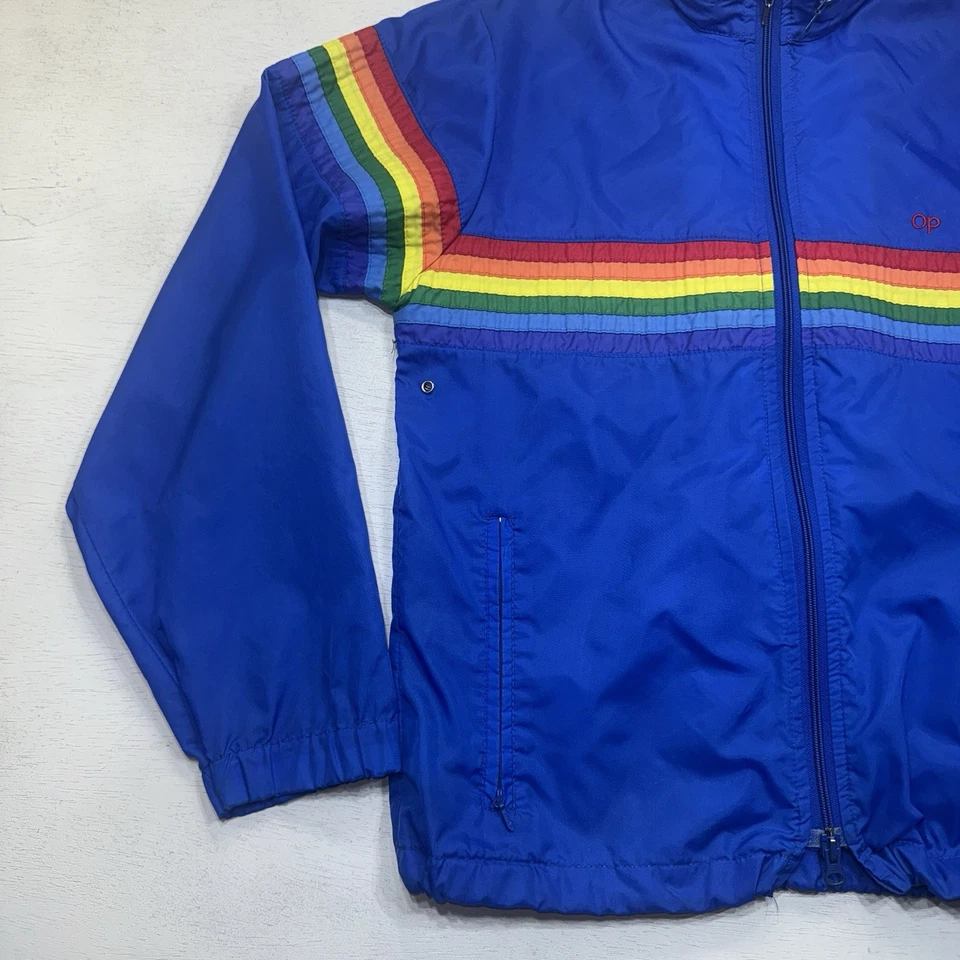 Ocean Pacific Jacket Large Vintage 80s windbreaker blue Rainbow OP Surf Small - Image 4 of 4