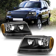 Black Headlights For 1999-2004 Jeep Grand Cherokee Headlamp Pair Front Lhrh