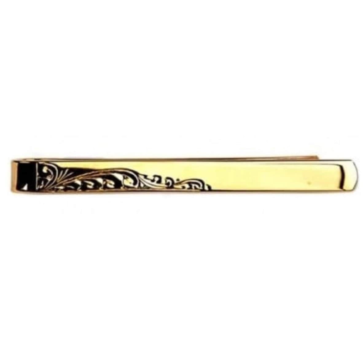 David Aster Half Engraved Leaf Design Gold Plated Tie Slide