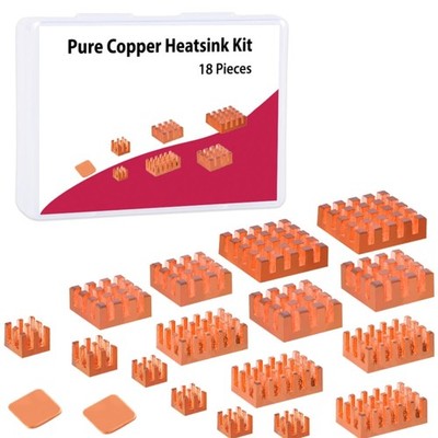Heatsinks für Raspberry Pi 4B/5 Kupfer 18 Stück passiv, kompatibel mit Raspberry