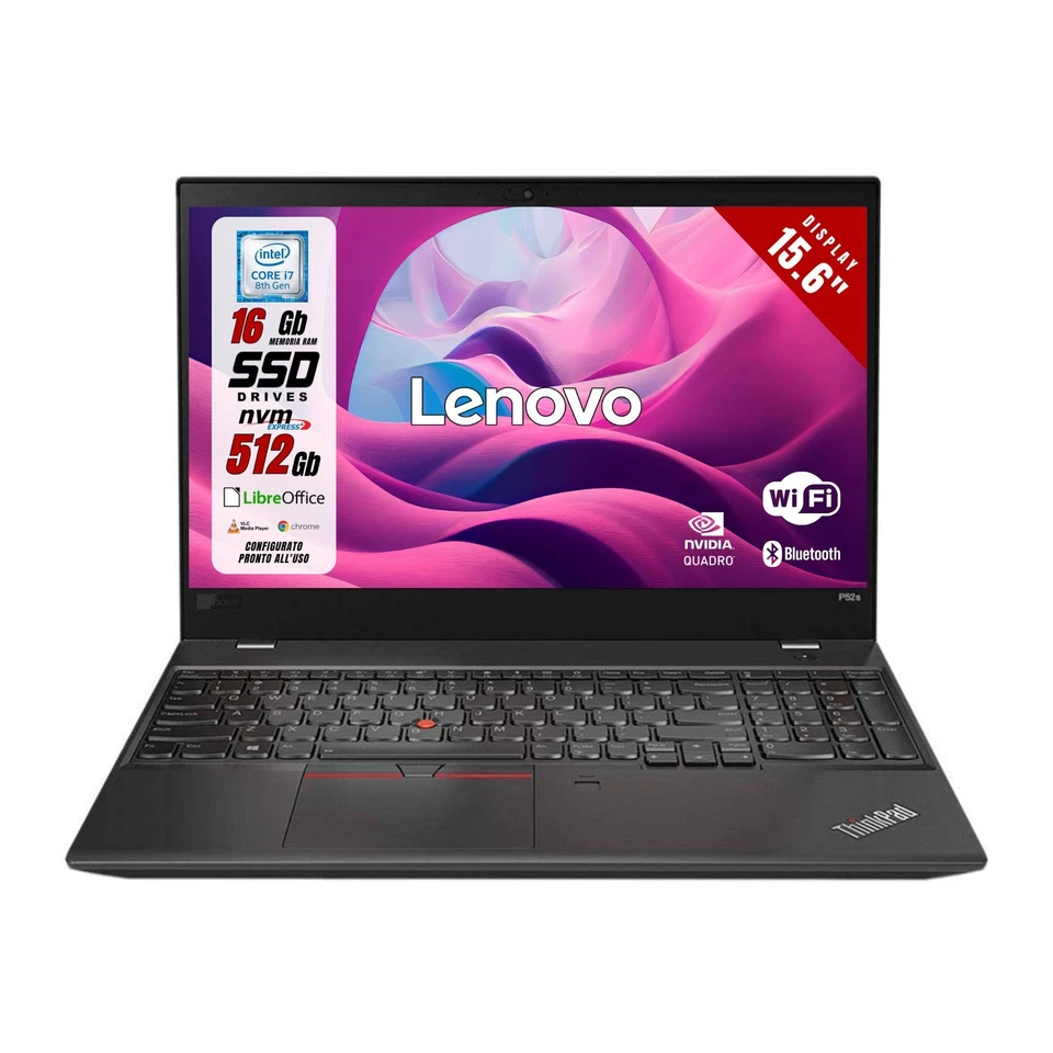 Pc Portatile Lenovo P52 15.6" i7-8750H 16Gb 512Gb P1000 Win11 Pro Ricondizionato