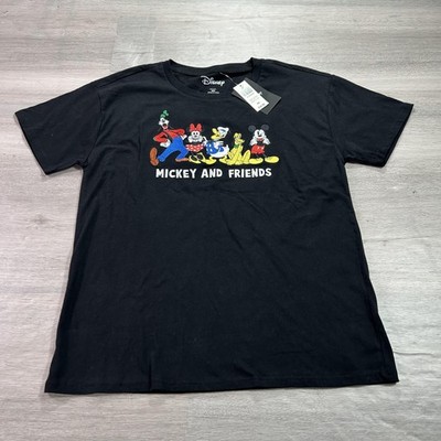 NEW Disney Mickey And Friends Shirt Mens Medium Black Box Lunch Embroidered Tee