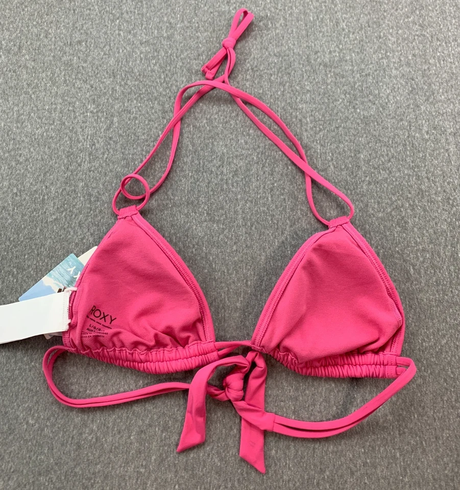 Roxy SD Beach Classics Mini Tiki Triangle Bikini Swimsuit Top Women L Pink Soft - Image 2 of 4