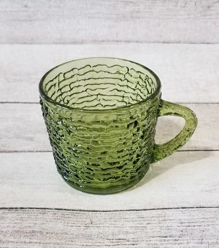 Vtg Anchor Hocking Soreno Avocado Green Glass Mug