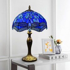 TIFFANY BLUE DRAGONFLY STYLE TABLE LAMP 16 INCH STAINED GLASS SHADE HANDCRAFTED