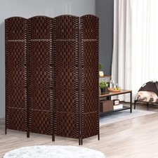 4 Panel Resin Wicker Folding Room Divider Privacy Screen Home Office Brown