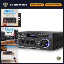 300W Stereo Audio Amplifier, Bluetooth 5.1, Home Theater Receiver, High Power So