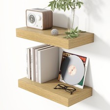 2 PCS 16 Inch Floating Shelves Wall Oak Rustic Wood 8 Inch Deep Shelf Bracket