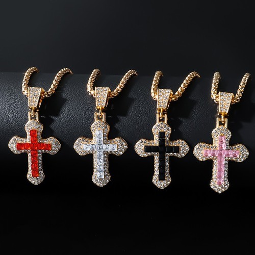 Fashion Rhinestone Cross Pendant Necklace For Men Women Versatile ...