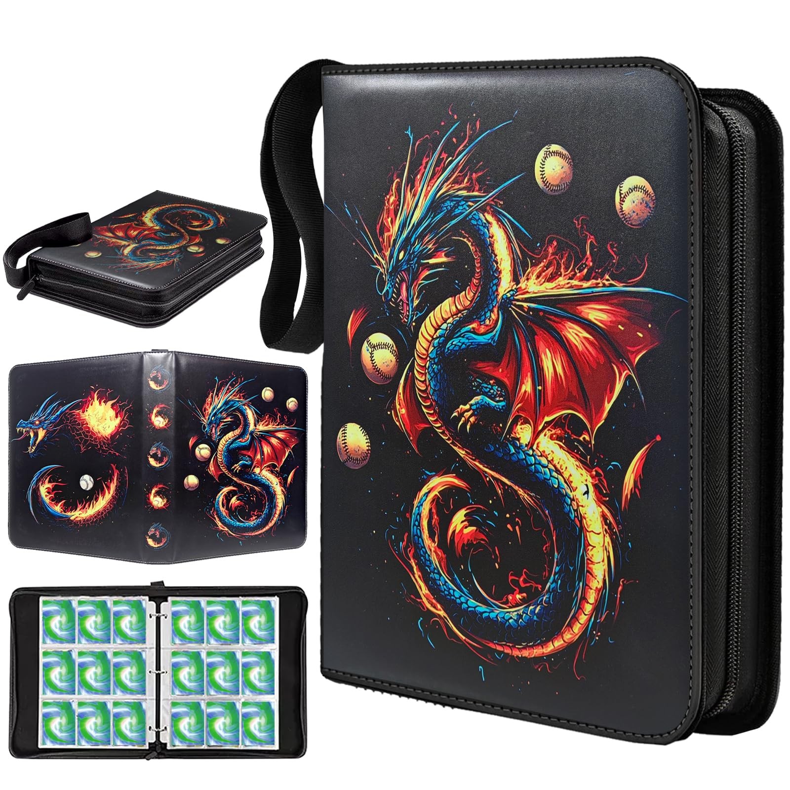 Card binder with 50 removable sleeves and 900 pockets,trading card binder has...