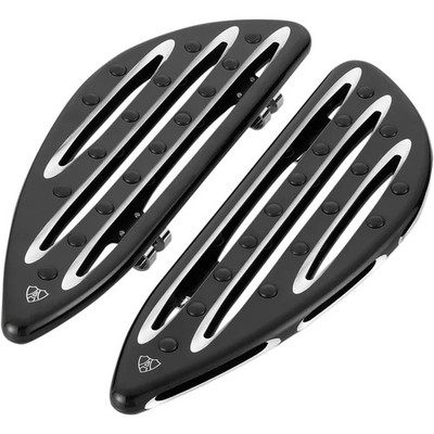 Arlen Ness Black Deep Cut Driver Stretched Floorboards for Harley FLH FLST FLD