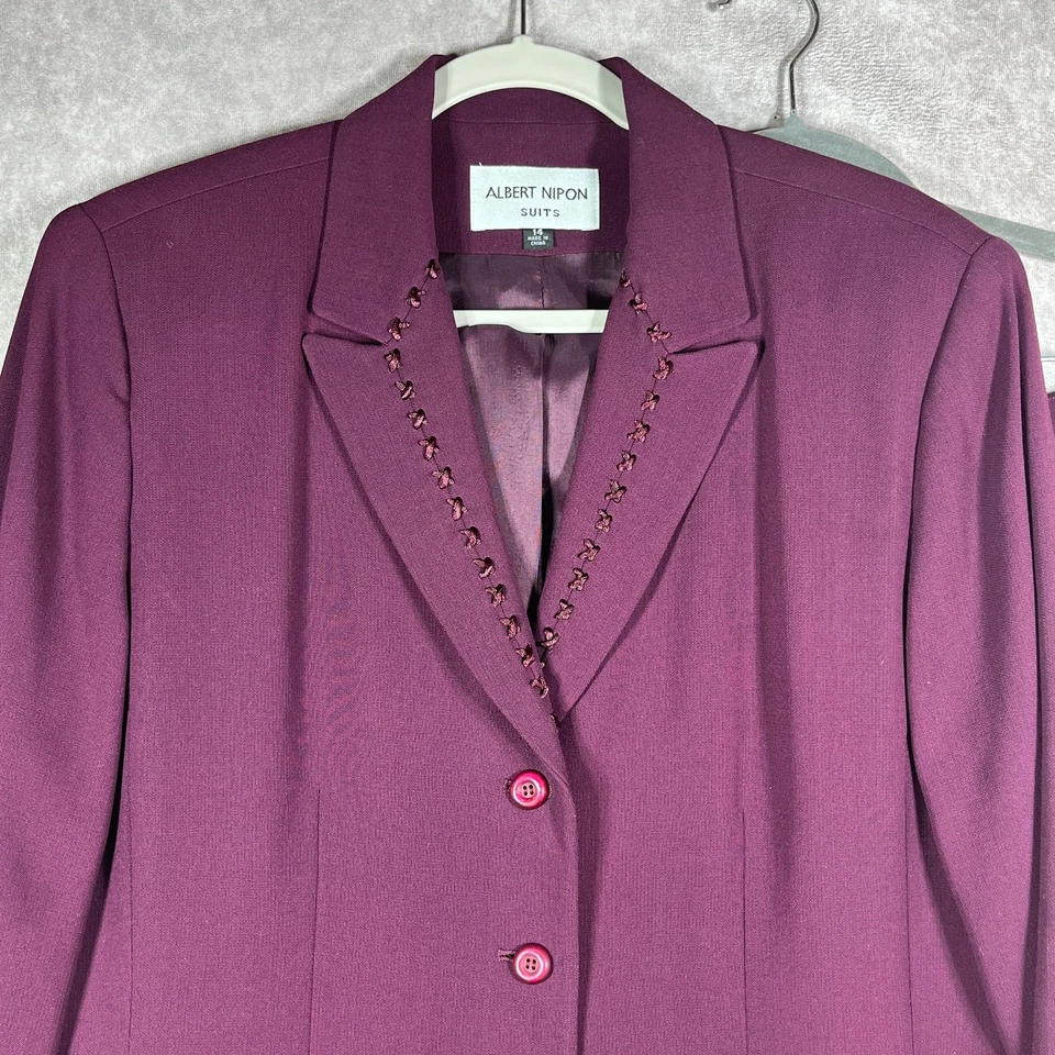 Albert Nipon Skirt Suit Womens 14 Purple Wool Blend Business Church Dressy - Image 2 of 4