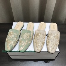 Women Casual Mules Slippers Pointed Toe Embroidered Loafers Low Heel Shoes Flat