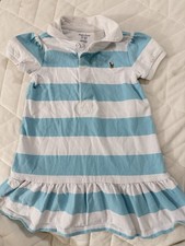 Ralph Lauren Layette Dress Blue White Striped NO Diaper Cover 12M