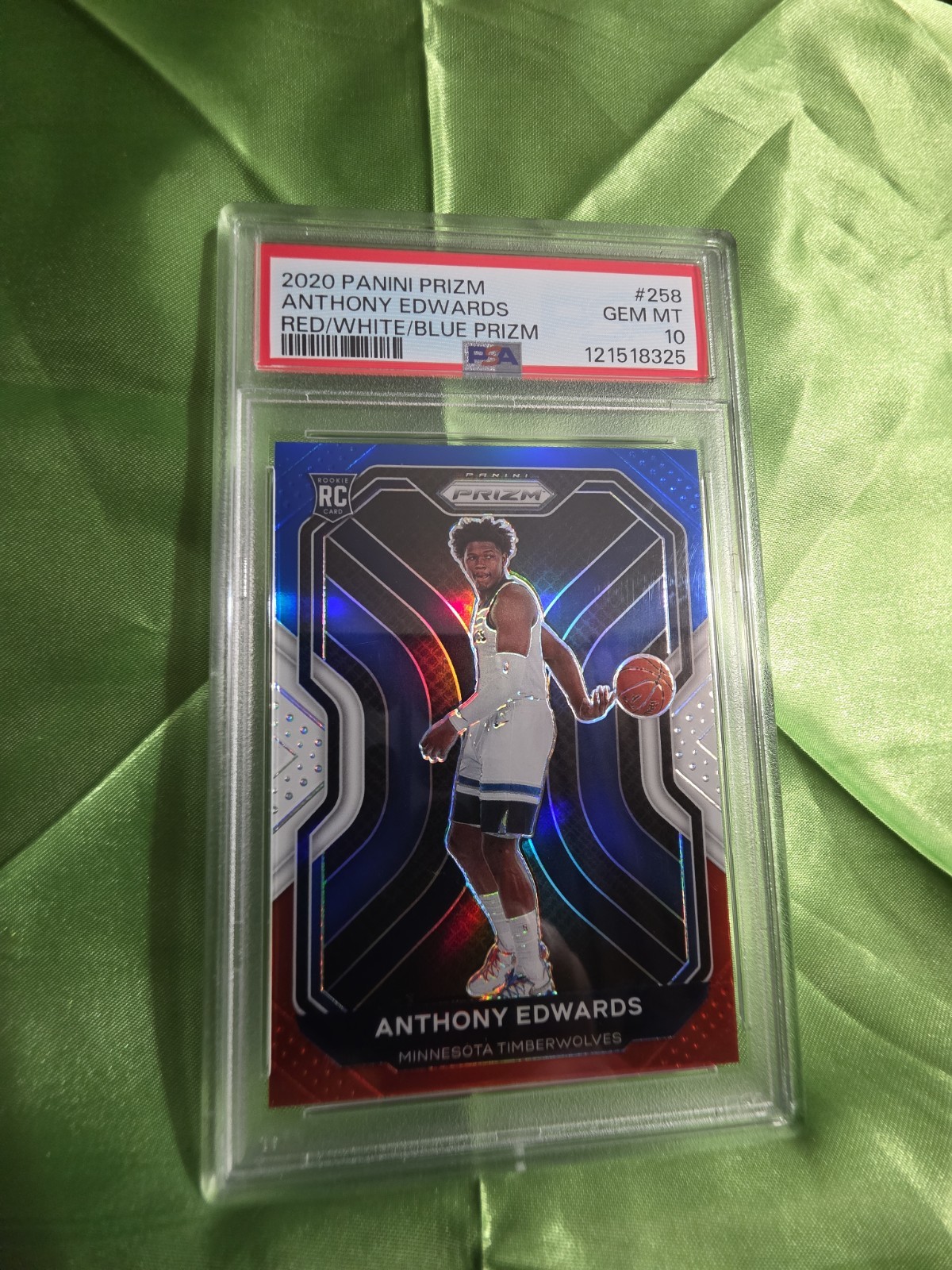 🔥2020 Panini Prizm Anthony Edwards #258 Red White Blue Prizm (RC) PSA 10 GEM🔥