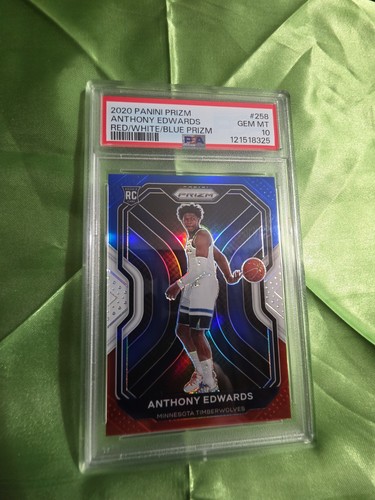 🔥2020 Panini Prizm Anthony Edwards #258 Red White Blue Prizm (RC) PSA 10 GEM🔥