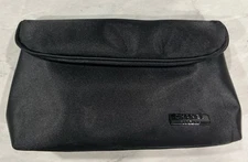 Chanel Parfums Satin Black Make Up Cosmetic Bag Zip & Fold Over Closure 8-3/4”