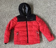 Eddie Bauer Kids Down Puffer Jacket S 7/8 Red Black Hooded Coat