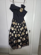 Vintage Gunne Sax Dress 7 8 Jessica McClintock Prom Classic Black Gold Floral