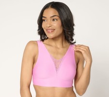 Breezies Women's Bra Sz L Invisible Bonded Wirefree Lace Detail Purple A708756