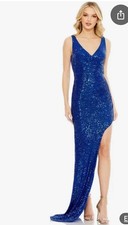 Mac Duggal 11275 Cobalt Blue Sequin-Covered Asymmetrical Cocktail Gown 6 NWT