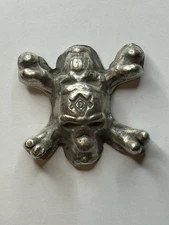 3 Troy Oz MK BarZ Pirate Skull & Bones Freemason Sand Cast .999 Fine Silver