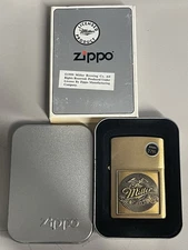 ZIPPO 2000 MILLER BREWING EMBLEM BRUSHED BRASS LIGHTER SEALED IN BOX T39