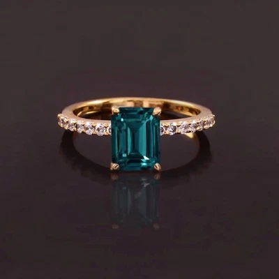 Natur Teal Blue Saphir 4,25 Ct 14k vergoldete Silber Ring Jubiläum Größe 7 - Bild 1 von 3