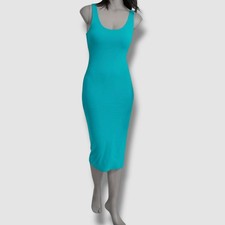 Bar III Womens Blue Scoop-Neck Sleeveless Jersey MIDI Dress Petite Sz PL