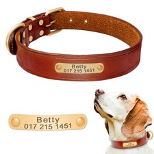 Leather Personalized Dog Collar with Custom Name ID Tag for Small Medium Dogs