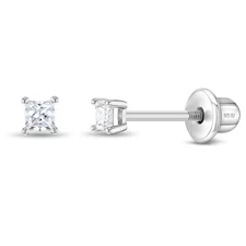 My First Solitaire 2mm-5mm Baby / Toddler Earrings Screw Back - Sterling Silver