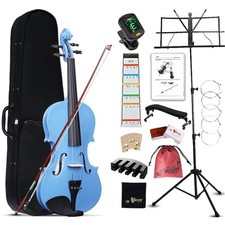 Aileen Violin 4/4 Full Size for Adults Beginners, Blue Fiddle Starter Kit for...