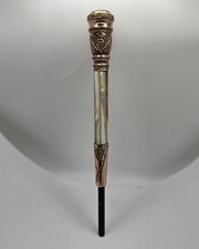Victorian Parasol Handle Mother Of Pearl  14k Gold TESTED  MARKED 14k GOLD C50