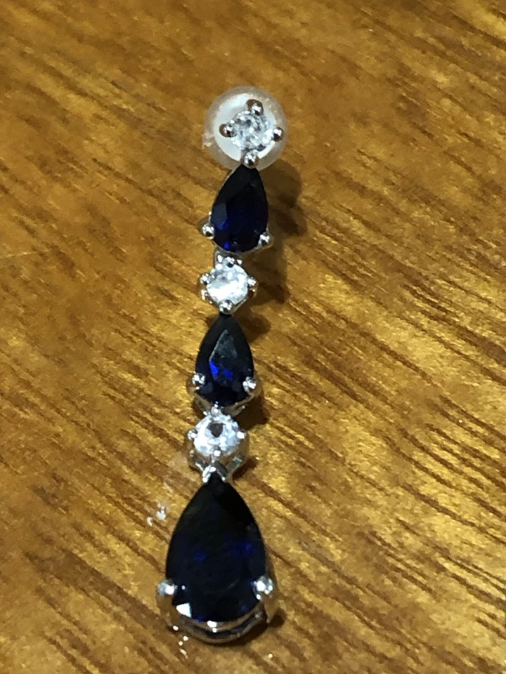 Blue And White Sapphire Earrings-10k White Gold - Image 3 of 4