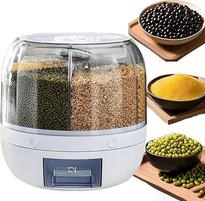 Rotating Grain Storage Bin 6 Grid Rice Dispenser Large Capacity Food Container