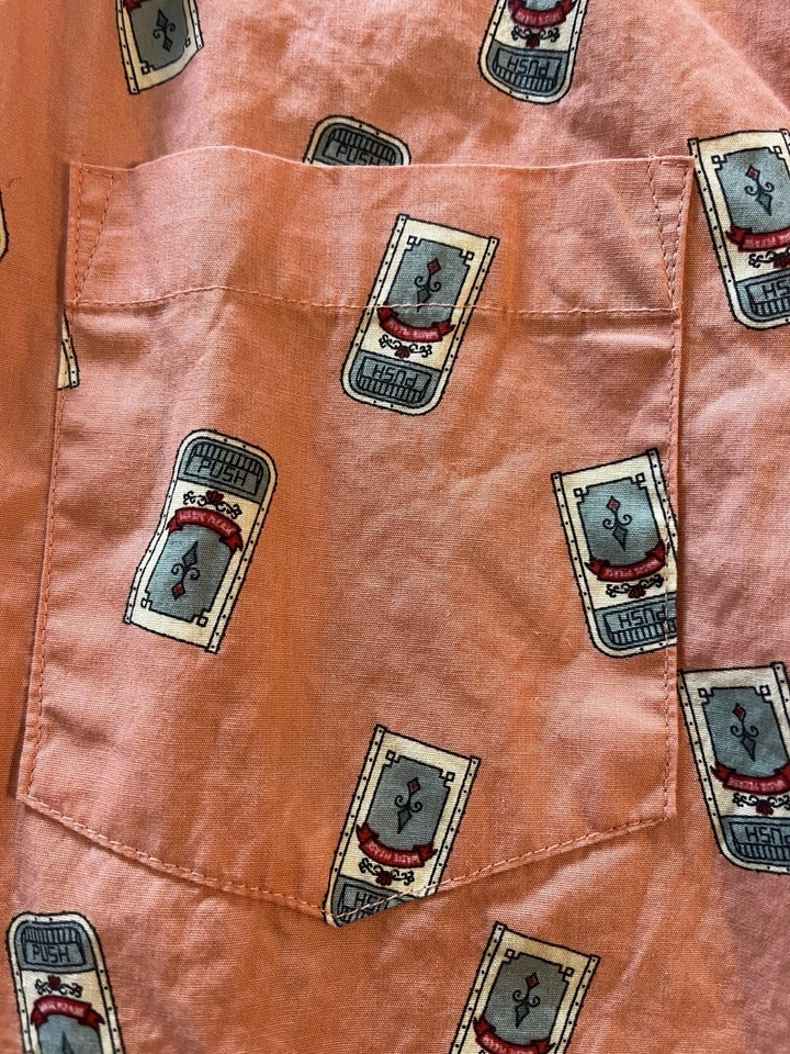 Camisa Bote de Basura Parques Disney Naranja - Melocotón Abotonada Manga Corta Niños Talla L Foto 4 de 4