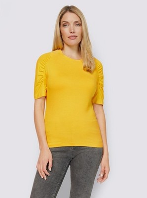 T-Shirt gelb 38 HEINE Damen Basic Shirt Raffung am Ärmel sonnengelb A158