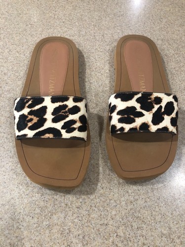 Women's Delilah Slide Sandal by Stuart Weitzman Cheetah Hair & Calf Brown U.S. 8