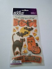 Stickers Sticko Happy Halloween Boo Moon Bats Black Cat Pumpkins Candy Corn