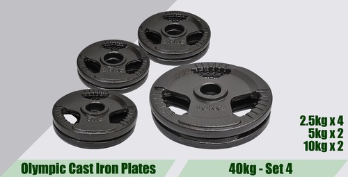 Total 40kg Olympic Cast Iron Hammertone Weight Plate Set - Energetics Home Gym - Picture 5 of 9