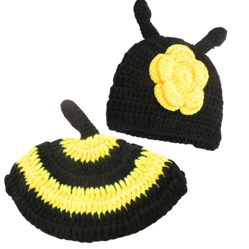 Black + Yellow Infants Newborn Baby Unisex Crochet Knit Photography Prop BEE F - Afbeelding 1 van 10